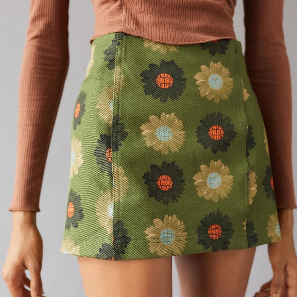 Green Floral Mini Skirt